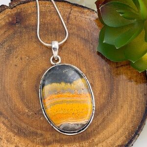 Sterling Silver 925 Vintage Southwest Style Bumblebee Bumble Bee Jasper Pendant